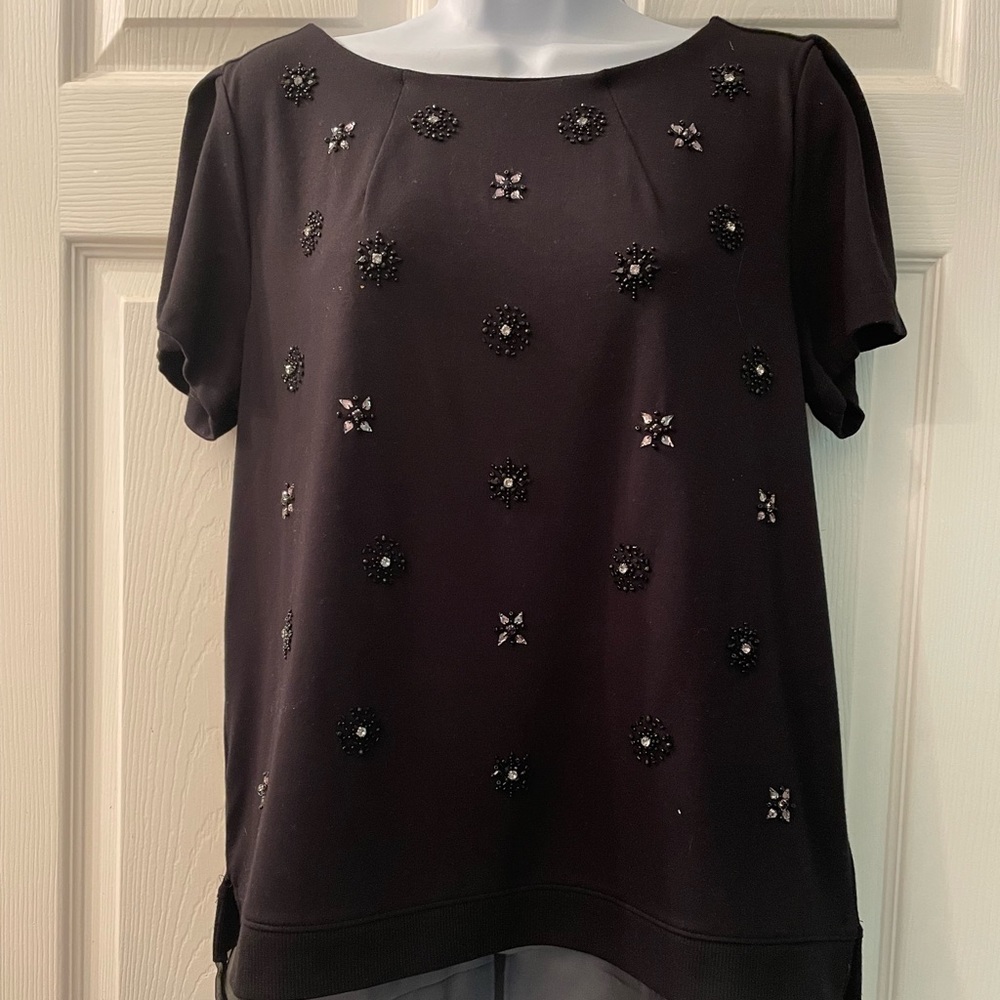 White House short sleeve, jersey knit, bejeweled top